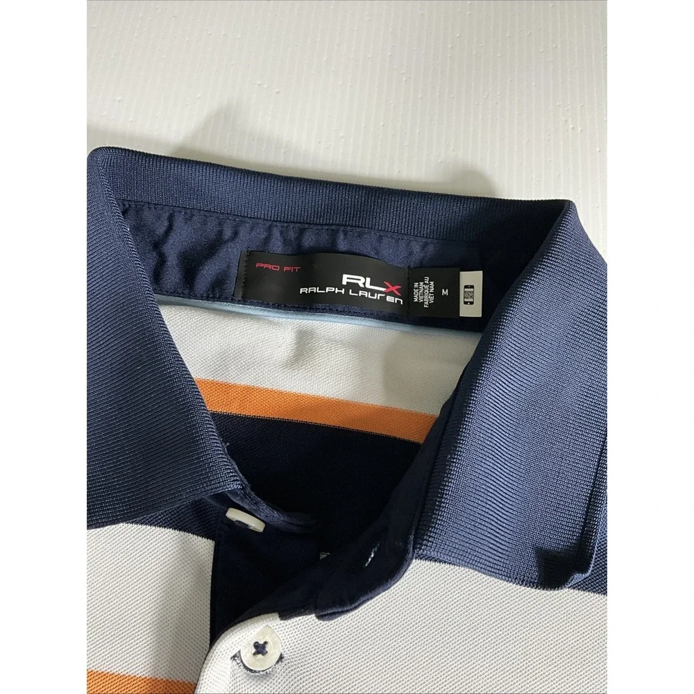 RLX Polo Ralph Lauren Golf Polo Shirt PGA Tour Pony Blue Striped Mens Med